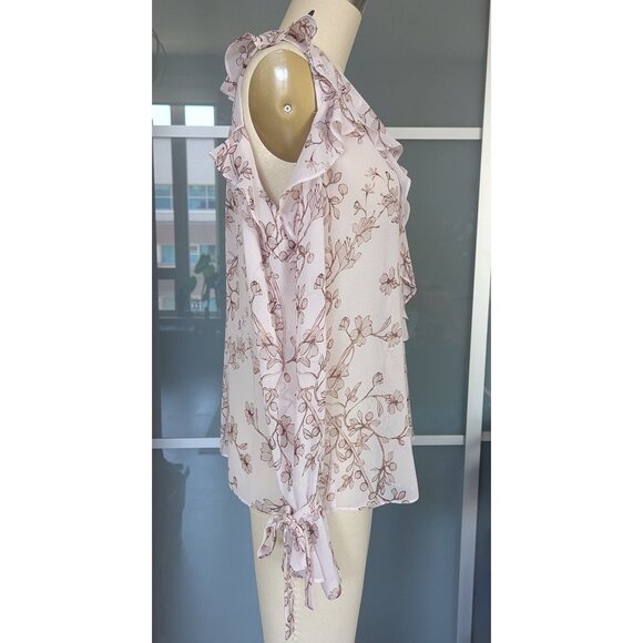 BCBGMAXAZRIA Pink Floral Chiffon Drape Top Size S - Picture 3 of 8